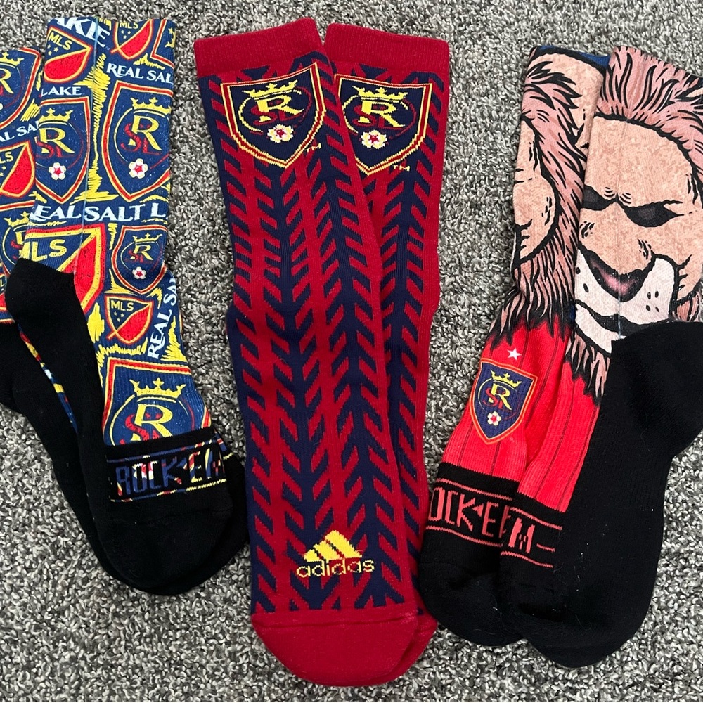 Real Salt Lake Adidas Men's Red and Black Crew Socks - Size 8 to 10